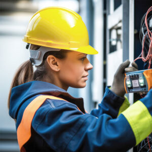 Women in hard hat working